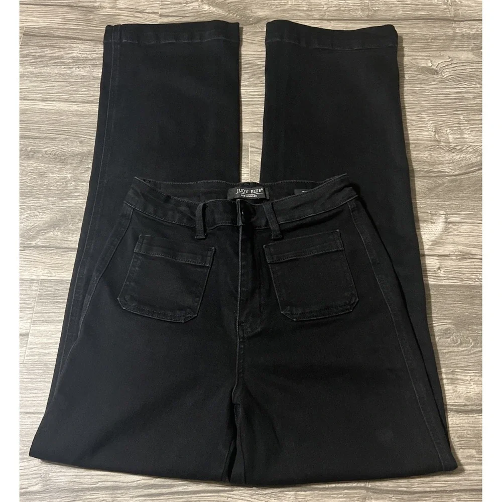 Judy Blue High Waisted Patch Pocket Straight Leg Black Jeans SZ 5/27 (27x33) - Picture 2 of 10